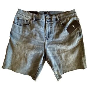 7 For All Mankind Men's The Straight Shorts Size 36 Fringe Hem Blue Denim